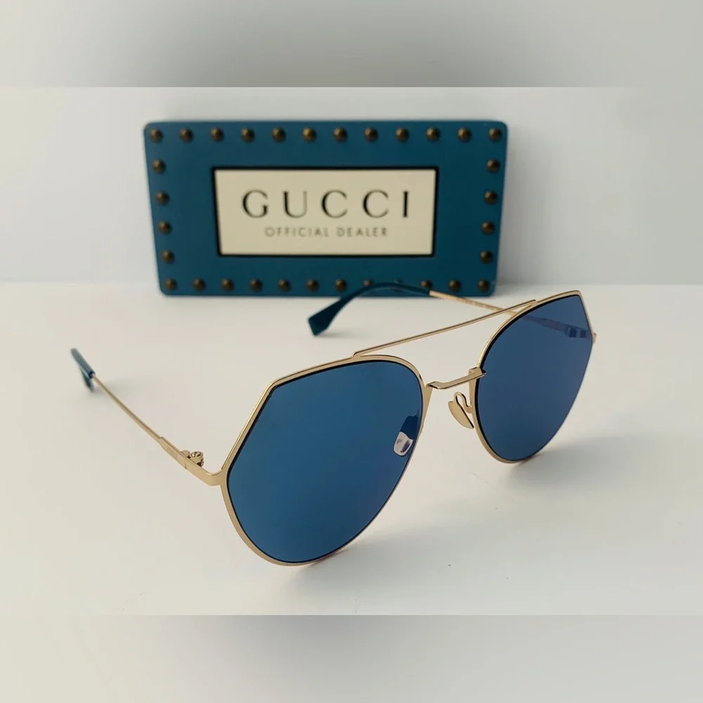 💯 - New Authentic Fendi Eyeline Blue Metal Sunglasses FF 0194/S 000552A